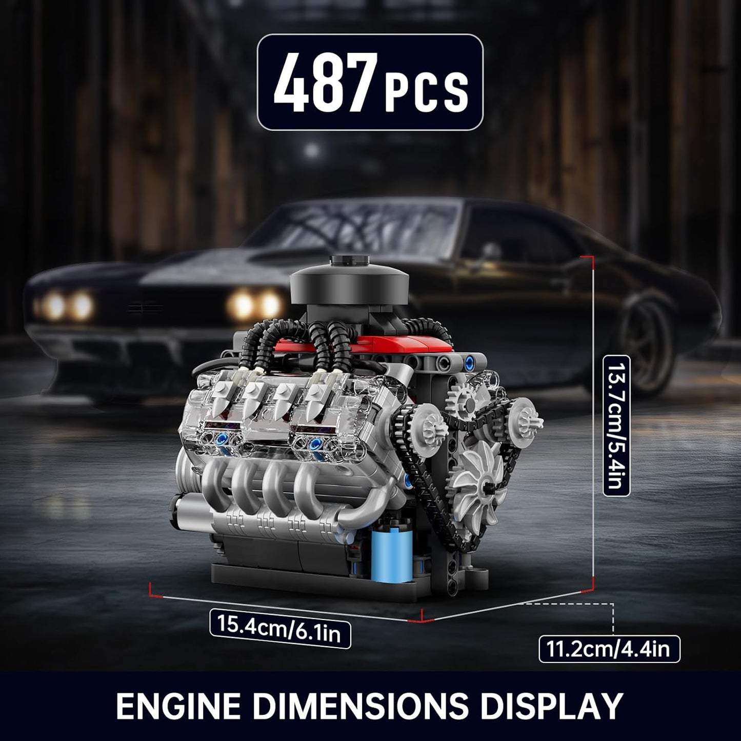 Mould King Mini V8 Engine Kits That Runs, Build Your Own Visible Car Motor, Physical Science Experiment Models for Teens, Best STEM Toy Gifts for 14+ and Adult 10171 (487 Pcs)