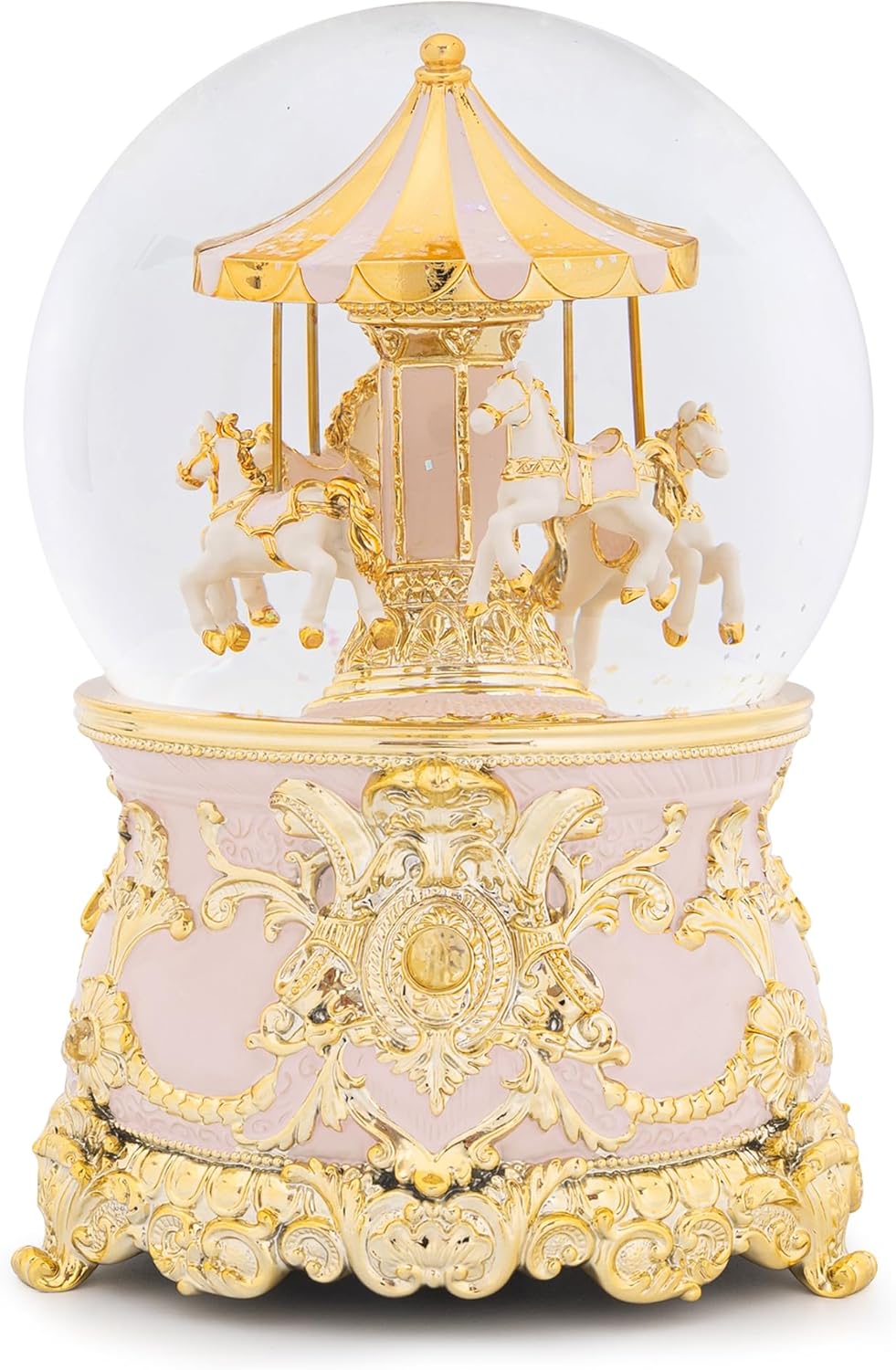 Carousel Music Box Gold & Ivory Christmas Snow Globes, 8.3" Rotate Carousel Snow Globe for Kids & Adults, Classic Wind up Musical Snow Globe Birthday Gifts for Women Girls, Carousel Horse Home Decor