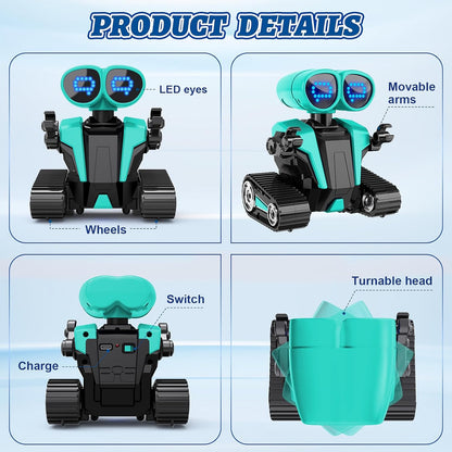 MindPal Robot Toys Rechargeable RC Robots for Kids with LED Eyes Auto-Demonstration Dance & Sing Remote Control Emo Robots for Boys Girls, Camouflage Blue