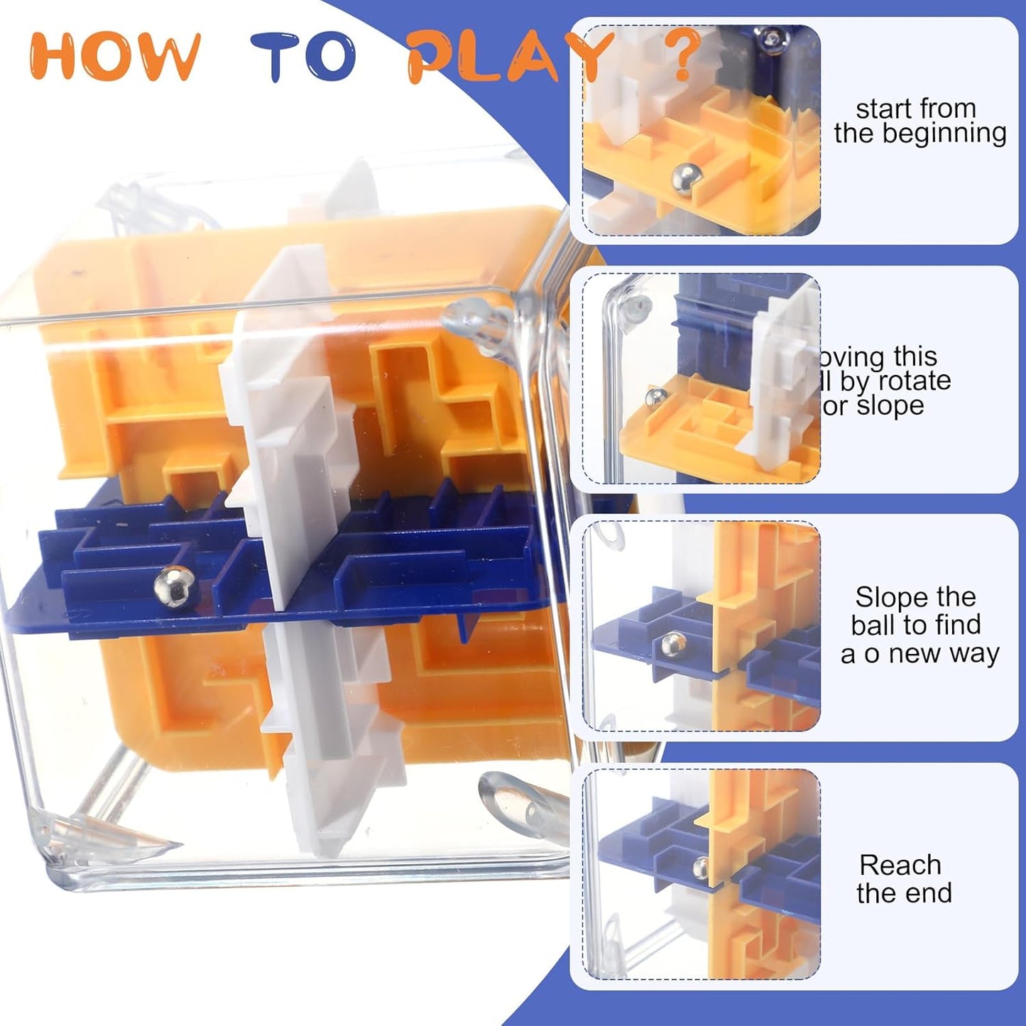 1 Sets Large Labyrinth 3D Maze Cube Puzzle Maze Game Gravity 3D Puzzle Cube Brain Teaser Ball Games for Kids Education Sensory Toys Gift for Adults (Upgrade Version,Yellow)