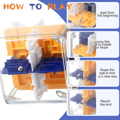 1 Sets Large Labyrinth 3D Maze Cube Puzzle Maze Game Gravity 3D Puzzle Cube Brain Teaser Ball Games for Kids Education Sensory Toys Gift for Adults (Upgrade Version,Yellow)