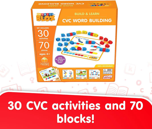 Junior Learning: Rainbow Phonics Blox: CVC Word Building - Phase 2-30 Activity Cards, Color Coded Blocks, Learning, Reading Development, Kids 4+
