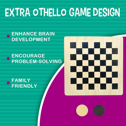 Upgraded Wooden Geoboard with Othello Board Set – Dual-Purpose Creative Pattern Board with Rubber Bands and Cards, Family Puzzle & Strategy Game