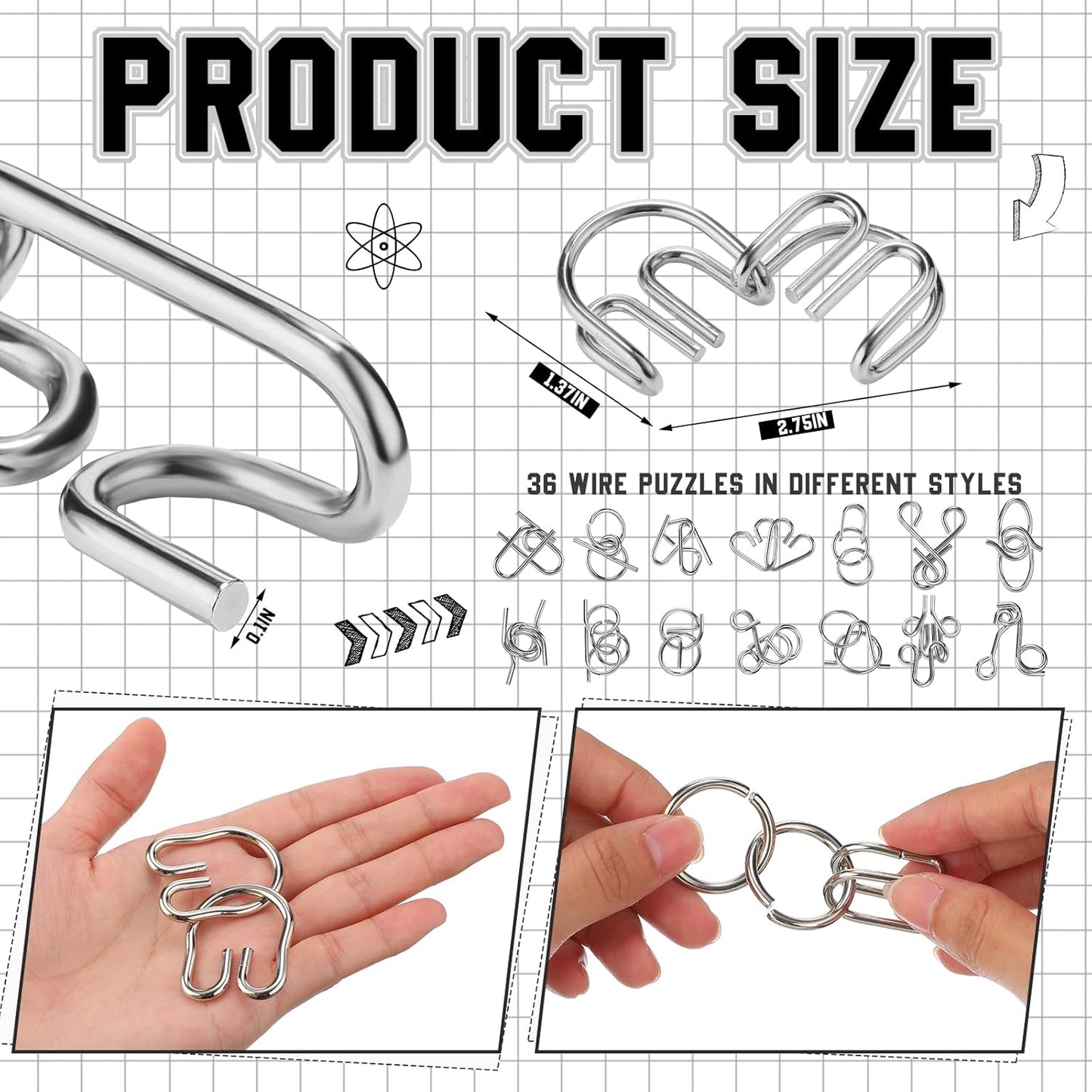 Yilloog Set of 90 Metal Brain Teaser Puzzles with Pouch, Steel Puzzle Games Physics Mind Metal Wire Puzzles for Adults Basket Stocking Stuffers for Teen Boys Girls Kids Desk Trinkets Challenge Gift