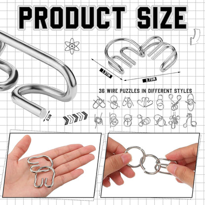 Yilloog Set of 90 Metal Brain Teaser Puzzles with Pouch, Steel Puzzle Games Physics Mind Metal Wire Puzzles for Adults Basket Stocking Stuffers for Teen Boys Girls Kids Desk Trinkets Challenge Gift