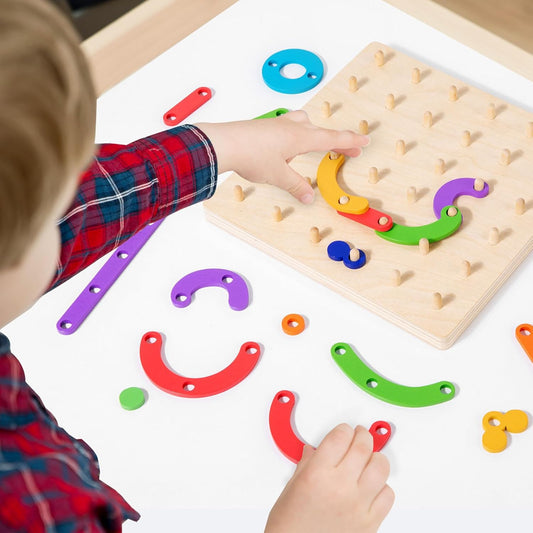 Wooden Arabic Letters Construction Pegboard, Educational Toy for Alphabet and Number Early Learning, Fine Motor Skill Exercise