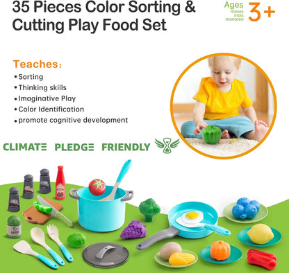 150Pcs Kitchen Playset, Toddlers Pretend Cooking Cookware Accessories, Food, Picnic Blanket, Fruits, Veges, 2Pack Shopping Storage Basket, Dessert and Prop Money, Gift for Kids (Pink)
