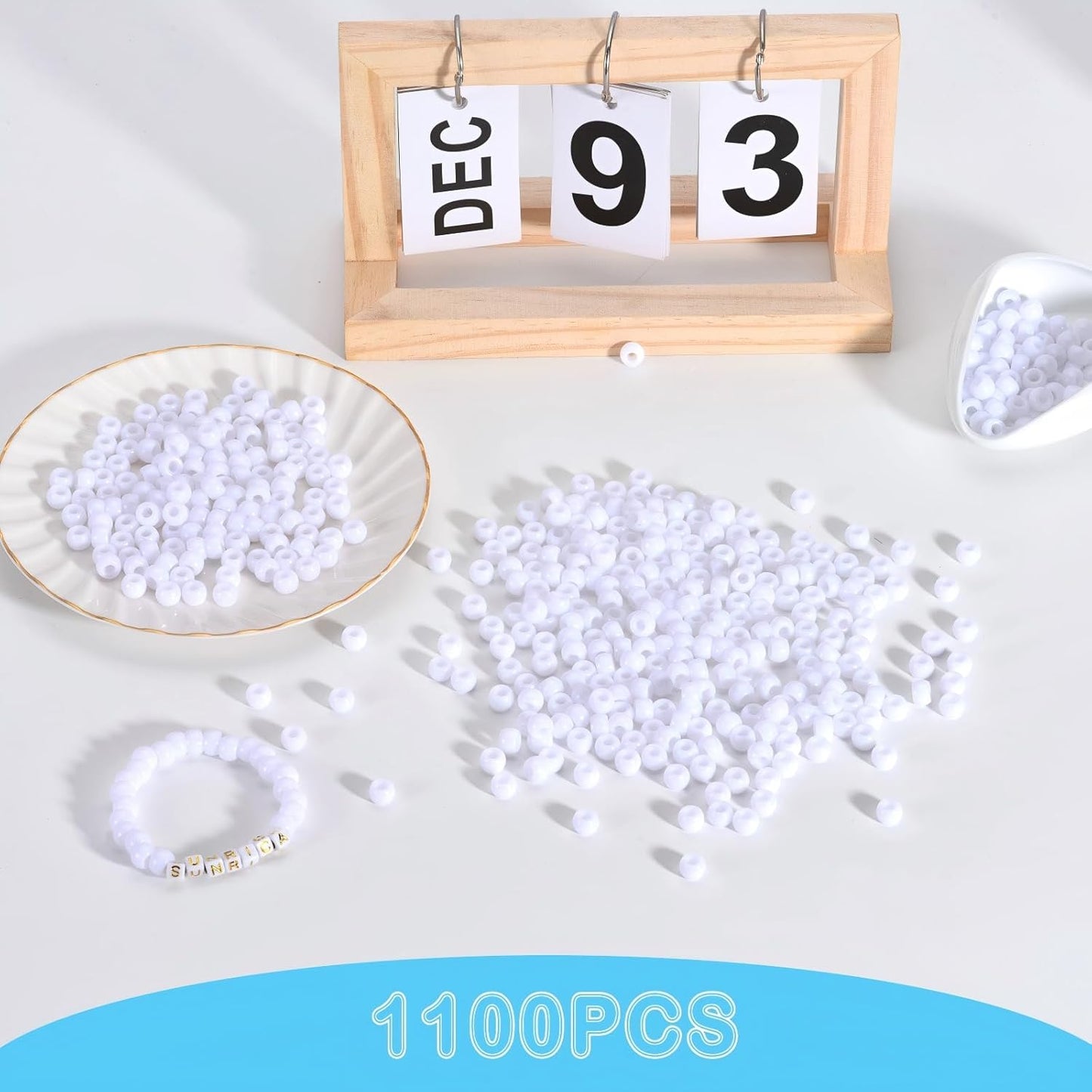 1100Pcs Red Pony Beads 6x9mm Large Hole Plastic Hair Beads for Braids, Kandi Bracelets, Keychains, Jewelry Making