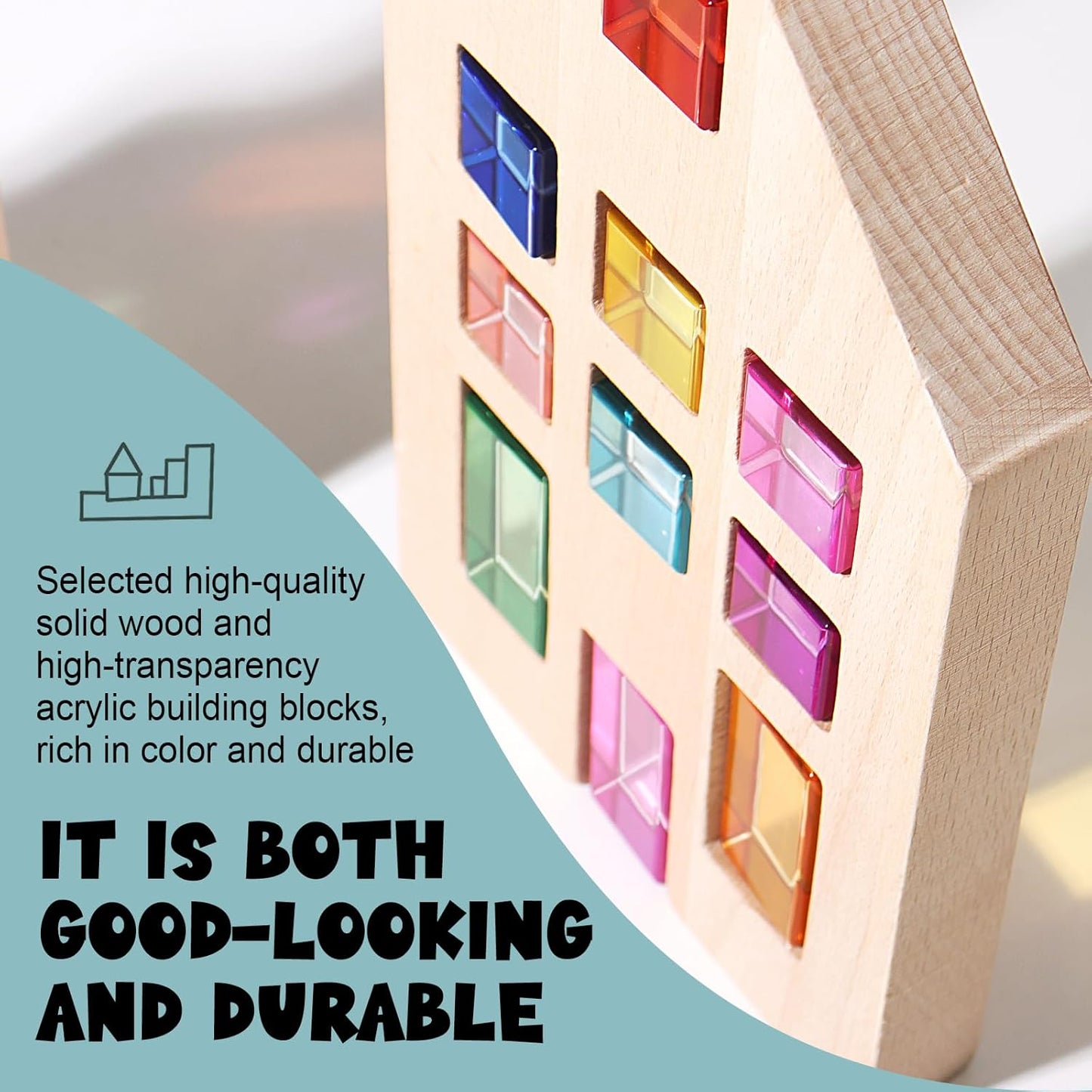 30 Pcs Mixed Acrylic Blocks Set - 10 Long (2.5x2.5x5CM) + 20 Cube (2.5x2.5x2.5CM) Rainbow Gem Blocks, Sensory Stacking Toy for 1 2 3 4 Years Old, Boys Girls Gift with Rich Building Possibilities