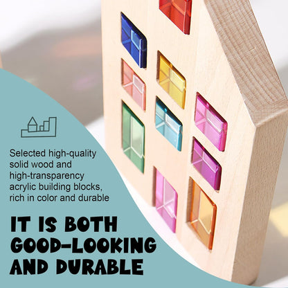 30 Pcs Mixed Acrylic Blocks Set - 10 Long (2.5x2.5x5CM) + 20 Cube (2.5x2.5x2.5CM) Rainbow Gem Blocks, Sensory Stacking Toy for 1 2 3 4 Years Old, Boys Girls Gift with Rich Building Possibilities