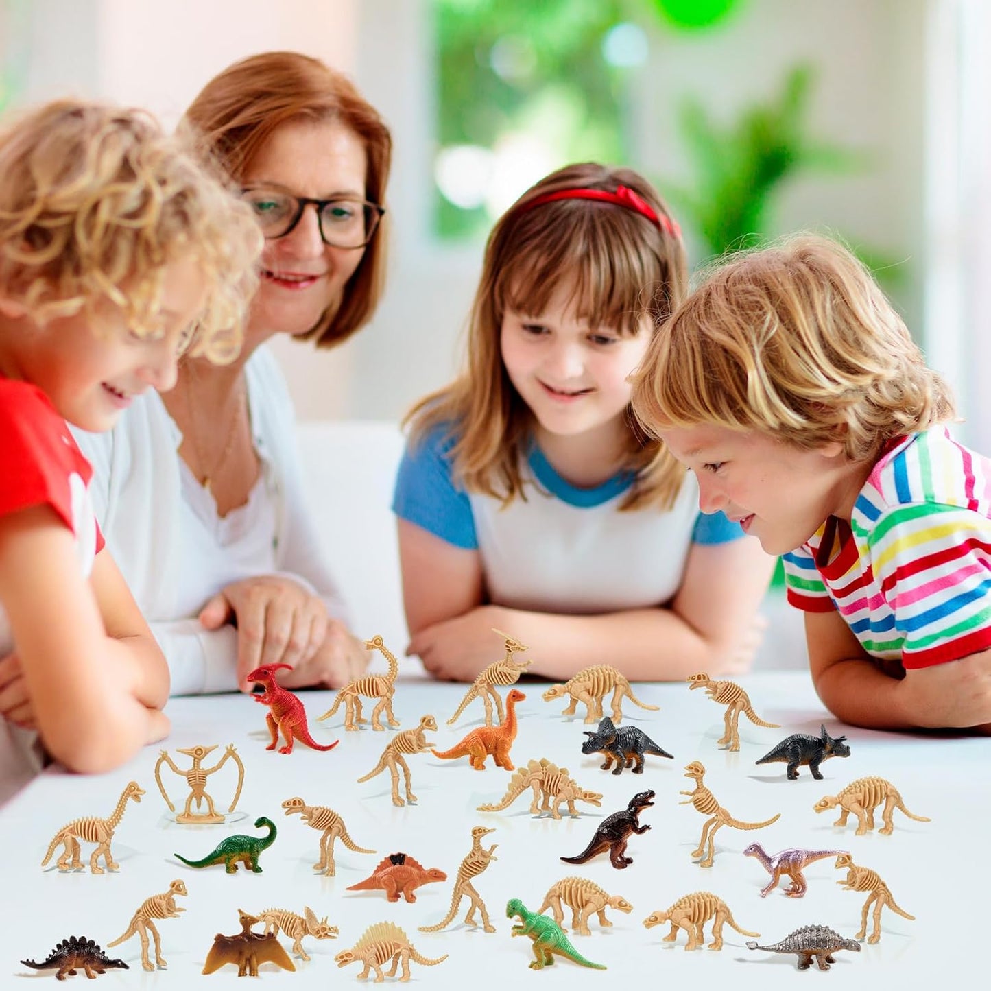 24 PCS Dinosaur Fossil Skeletons, Assorted Dinosaur Skeleton Figures, Mini Dino Figures for Science Dino Sand Dig Party Favor Decorations