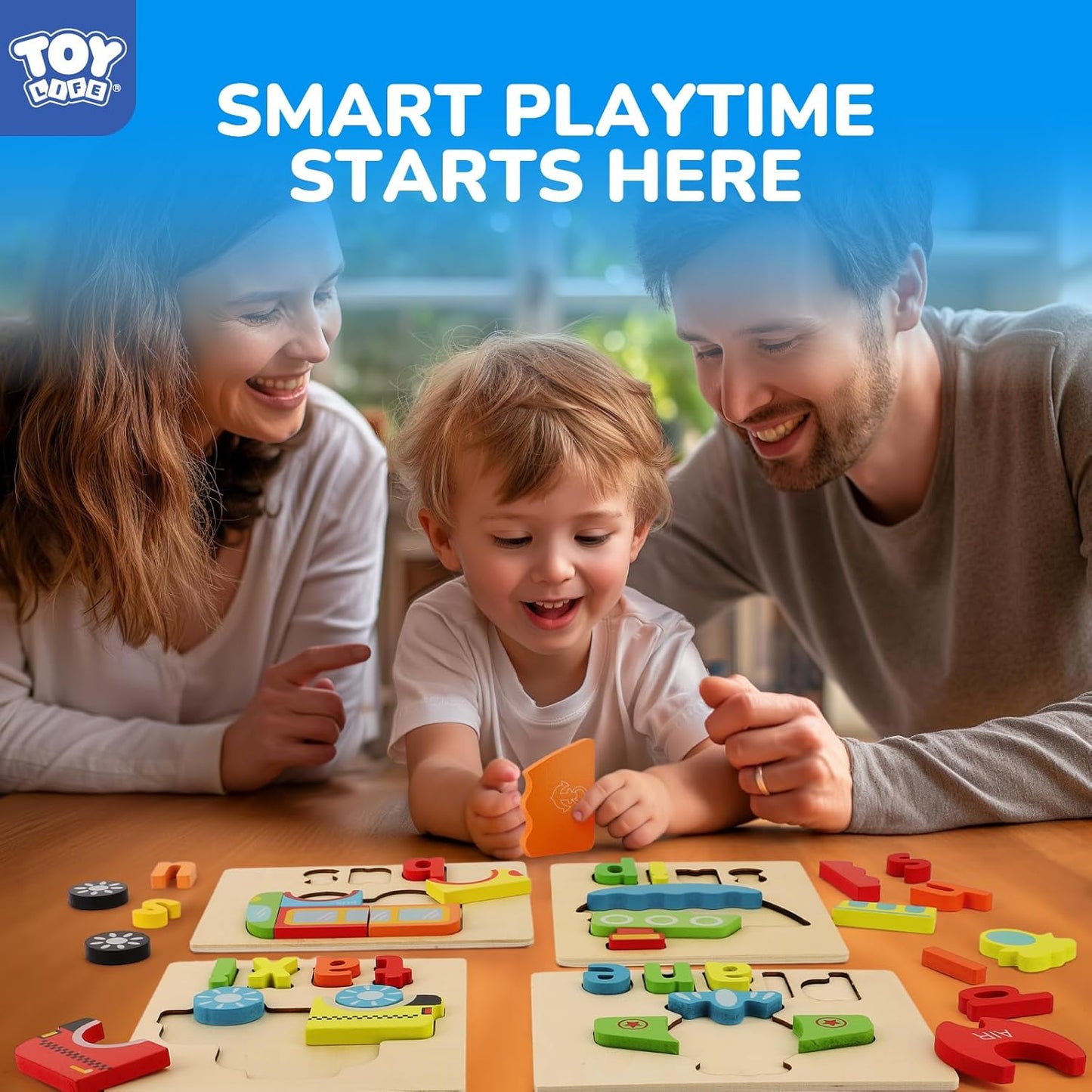 TOY Life Toddler Puzzles Ages 2-4, 6 Animals with Spelling Wooden Puzzles for Toddlers 3-5, Montessori Toys Gifts for 1 2 3 Years Old Boys Girls, Birthday Gifts Educational Learning Toys for Kids