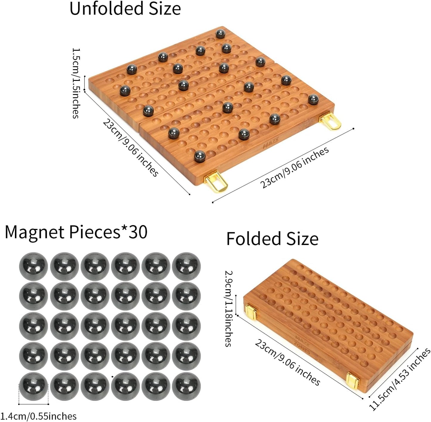Wooden Magnetic Chess Game with 30 Piece Metal Balls, Magnet Game with Inner Storage Tray, Logical Strategy Game for Ages 6+