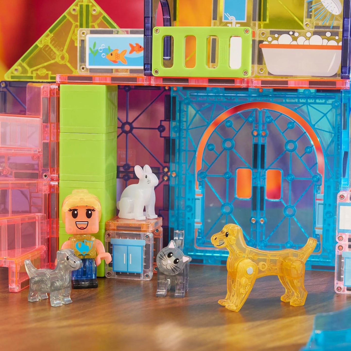 Magna-Tiles Pet Playhouse 50-Piece Magnetic Construction Set, The Original Magnetic Building Brand