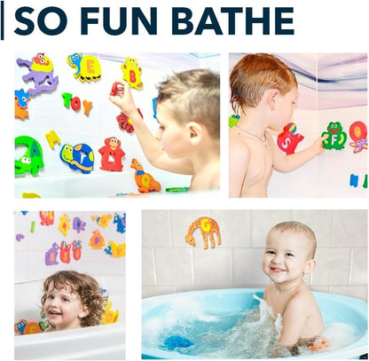 Bath Foam Alphabet Letters Toys - Non-Toxic Bathtub ABC Letters for Kids Toddlers - Premium Educational Floating Animals Puzzles with Toy Organizer for Baby Boys Girls - Set of 52 Pcs