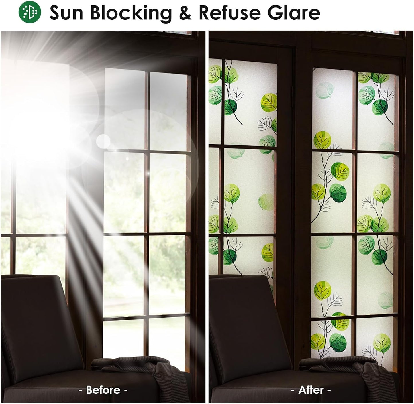Leaf Pattern Window Tint with Installation Tools, Blackout Window Cover, Sun Blocking Window Tint for Home (Full Blackout Opaque, 17.7'' x 78.7'')