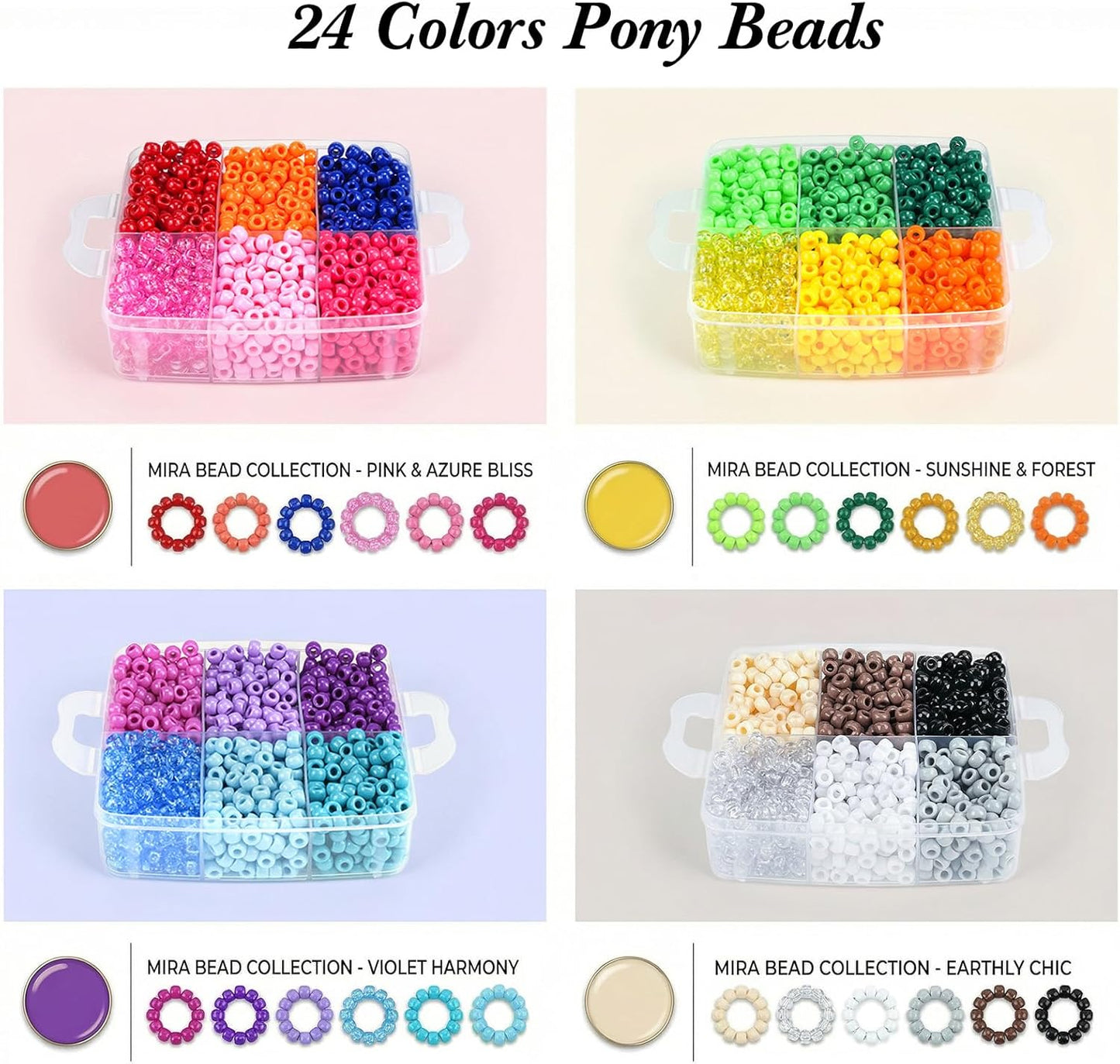 Dowsabel 4800PCS Pony Beads Bulk, 24 Colors Kandi Beads 6x9mm Large Hole for Friendship Bracelets, Jewelry Making, Hair Braiding, DIY Art Craft Gifts - Shockproof Protective Gift Packaging