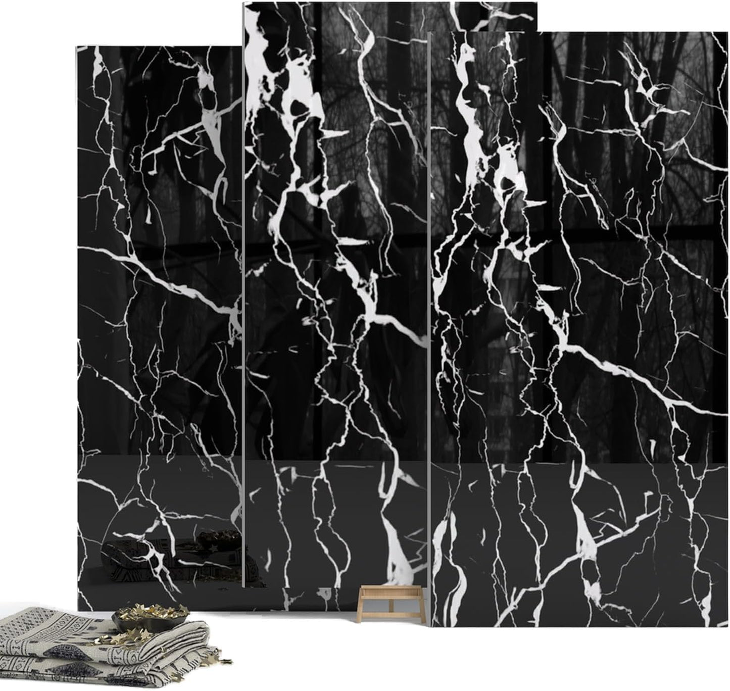 20-Pack Peel and Stick Gilded White Marble Tiles (11.8" x 11.8") – 19.4 Sq. Ft. Waterproof PVC Shower & Backsplash Tiles for Bathroom, Kitchen, and Living Room – Self-Adhesive, Easy Installation