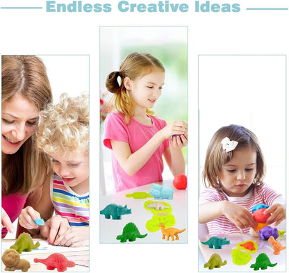 Unleash Creativity with 6 Unique Dino Molds Dough Toys Dough Accessories Set.Ideal as a Gift for Kids Aged 3-4-8 Years