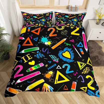 Erosebridal Chemistry Bedding Set Chemical Equation Comforter Cover for Kids Boys,Science Students Duvet Cover Test Tube Microscope Chemical Equipment Bed Set Full,Science Educational Dorm Room Decor