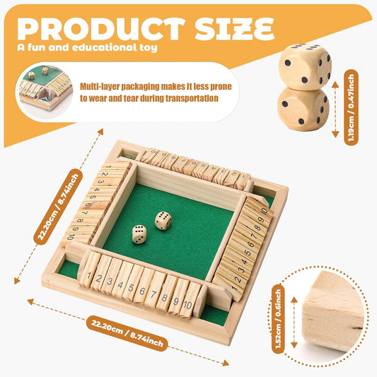 Shut The Box Game, 1-4 Players, Classic 8Dice Closed-Box, Improves Mathematical Skills, Suitable for Families, classrooms, and Gatherings (8.74 * 8.74 inches, Vibrant Colors)