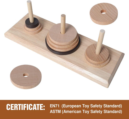 Gothink Wooden Nine-Storey Tower of Hanoi Logic Puzzle Brain Teaser Intellectual Toy for Kids and Adults