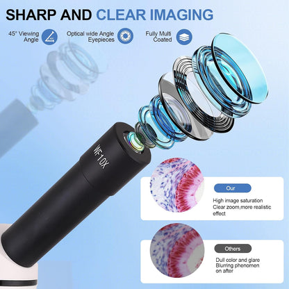 Microscope for Adults & Kids, 40X-2500X High-Power Compound Microscope for Students, School Lab & Home Schooling,Equiped with Slides Set & Phone Holder (Light White)