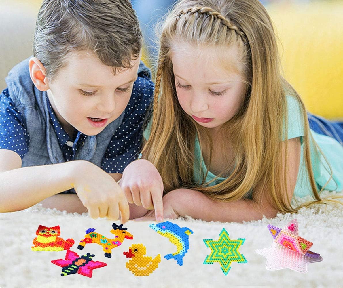 15 PCS 5mm Fuse Beads Boards, Clear Plastic Fuse Beads Pegboards with 15 Colorful Cards, 4 Tweezers and 15 Hang Ropes, Fuse Beads Boards Shapes and Templates for Kids DIY Craft Beads