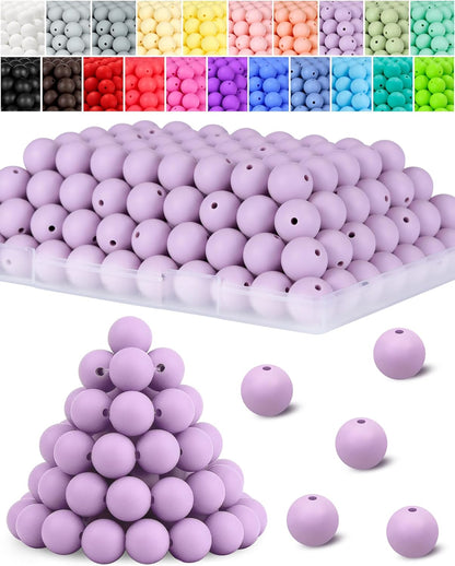 120PCS FIVEIZERO Silicone Beads for Keychain Making, 15mm Glacier Gray Round Silicone Rubber Focal Beads Bulk for DIY Crafts, Bracelets, Necklaces, and Pens