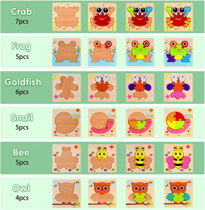 Dreampark Wooden Puzzles for Toddlers Ages 1-3, Montessori Toys for 1 2 3 Years Old Girls Boys Baby Kids Puzzle Learning Educational Christmas Birthday Gifts Toys 6 Pack Animal Jigsaw Puzzle