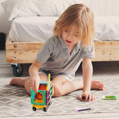 Magnetic Tiles, 96PCS Magnetic Block Toddler Toys with 2 Cars, 3D Clear Magnet Building Tiles Set, STEM Educational Toys for Kids 3-9 Years
