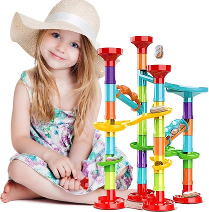 50Pcs Marble Run Set Building Blocks with 30 Glass Marbles for Kids Girls Boys Toys Stem Maze Educational Race Game Birthday Gifts (SmallB)