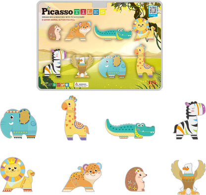 PicassoTiles Magnetic Tile Building Blocks Add On 8 Magnetized Action Figures Construction Vehicles & Zoo Animal Theme Compatible with Magnet Tiles Sets STEM Learning Toy for Boys & Girls Age 3+ PTA21