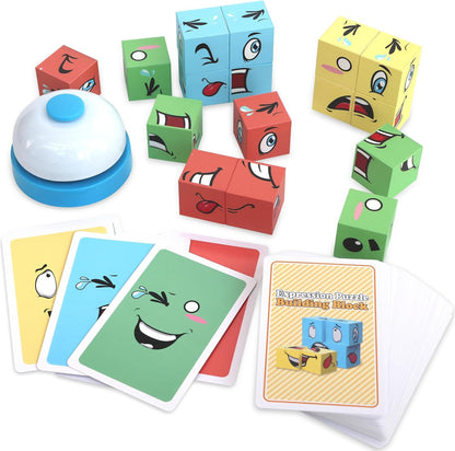 Face Changing Magnetic Cube Game, Expression Puzzle Magnetic Building Blocks Pattern Matching Game, Educational Puzzles Toy, Magnet Cubes,Board Games for Kids and Adults with Bell,16 PCS Magnet Blocks