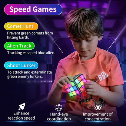 Niufunmal Rechargeable Puzzle Cube with Games - 15-in-1 Fun Brain Memory & Speed Games for Kids Teens - Christmas Easter Birthday Gifts for Boys Girls Ages 6-12+ Years Old with Score Screen (Black)