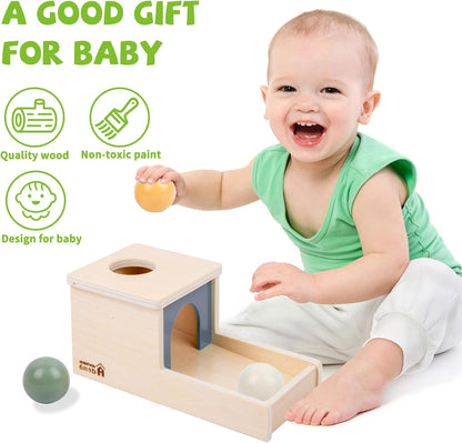 Adena Montessori Wooden Toy for 6-12 Month Baby 3 Balls with Tray, Object Permanence Box Colorful Learning Education Toy for Toddler Kid 1-2 Year Old, Preschool Developmental Girl and Boy Gift