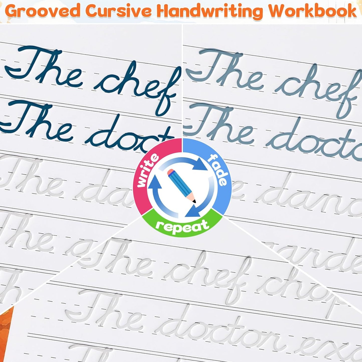 chiazllta Grooved Cursive Handwriting Workbook with Disappearing Ink Pens Magic Reusable Grooved Cursive Writing Practice for Beginners Kids Kickoff Student Workbook Homeschooling Supplies (Letters)