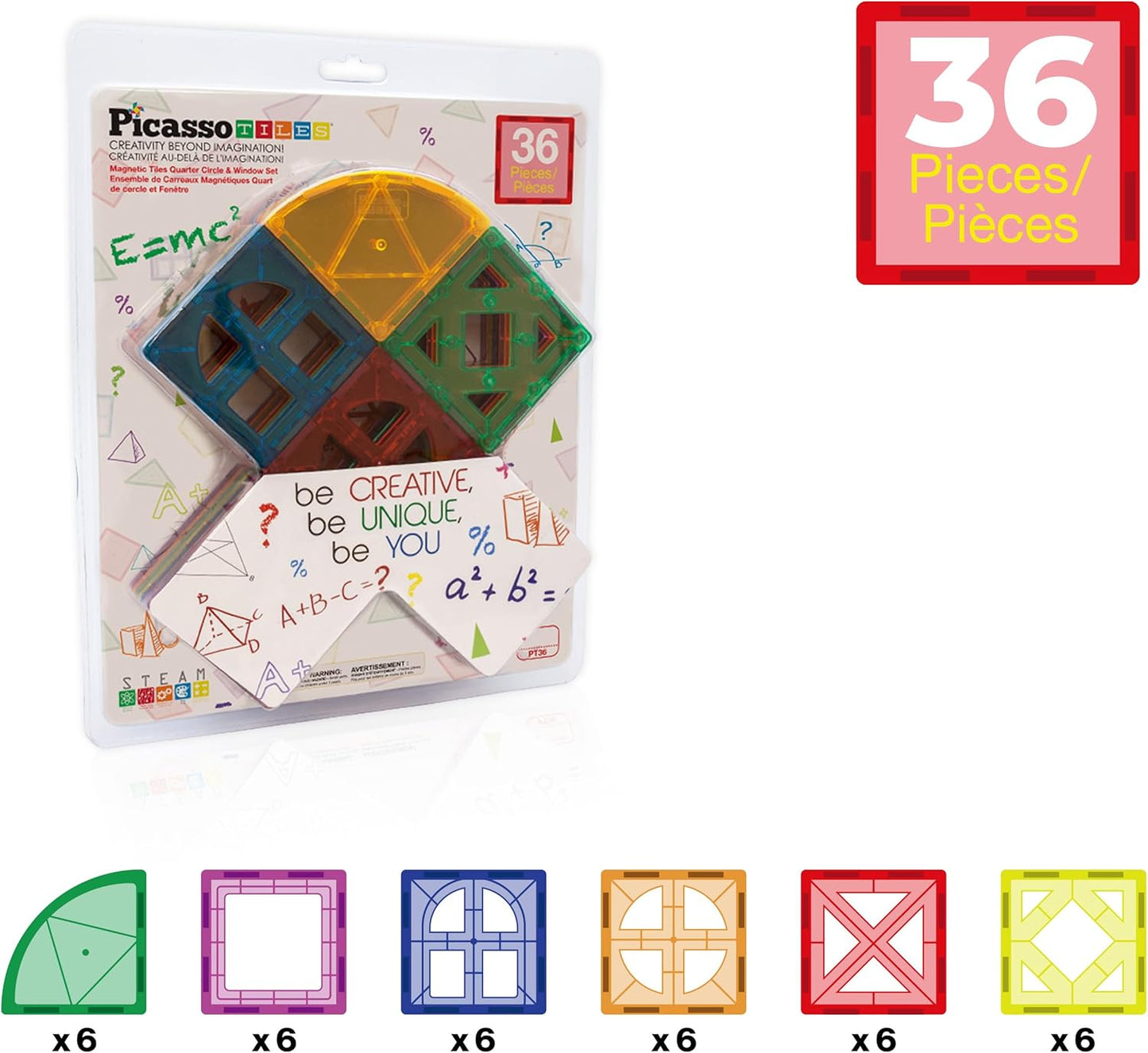 PicassoTiles 42pcs Magnetic Tiles Magnet Blocks See-Through Shape STEM Toys Building Block Educational Playset Compatible with Major Brand Tile -Starter Set for Boys and Girls Toddlers Ages 3+ PT42
