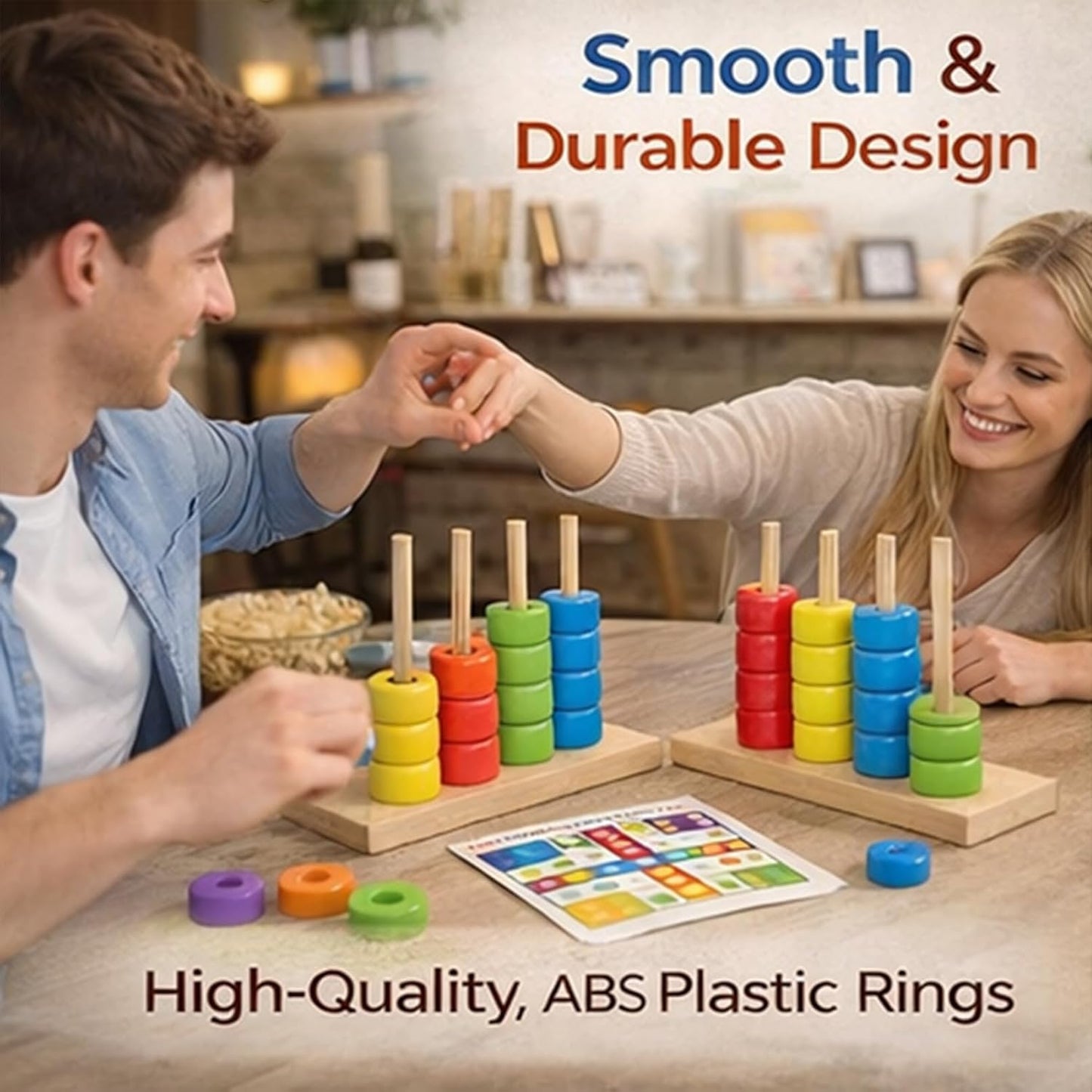 Color Matching Stacking Puzzle Game, Fast Pattern Challenge Ring Stack Puzzle for 2 Players| Competitive Tabletop Brain Teaser for Family Game Night