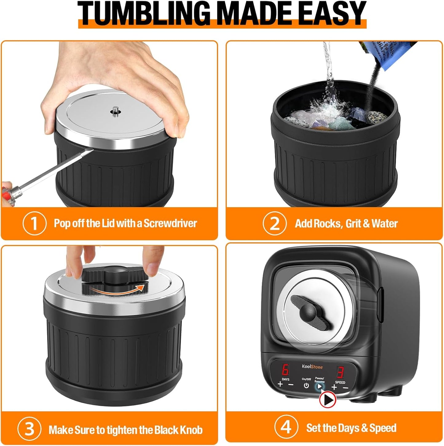 C1 Pro Max Professional Rock Tumbler Kit - Large 3LB Capacity & Brushless Motor, Up to 6X More Noise Cancelling, Ultra Quiet Rotary Polisher with Full Accessories, Ideal for Adults Kids