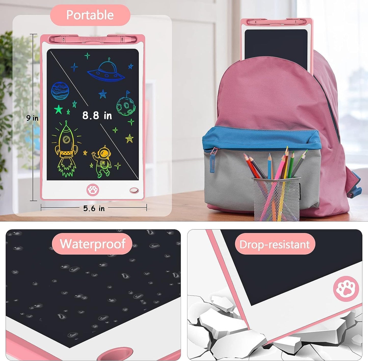Hockvill LCD Writing Tablet for Kids 16 Inch, Toys for Girls Boys Drawing Pad for 3 4 5 6 7 Year Old Kids Toys, Christmas Birthday Gift for Kids, Toddler Doodle Board Travel Essentials - Pink