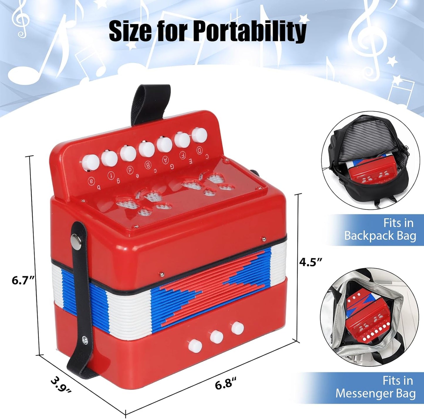 AZEAM Kids Accordion, Toy Accordion for Ages 3 5 9 7 10 12 Child Children Toddlers Beginners Kids Musical Instruments 10 Keys Button Small Lightweight for Boy Girls Christmas（Black）