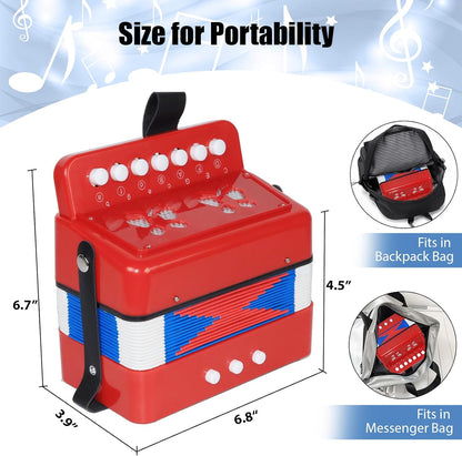 AZEAM Kids Accordion, Toy Accordion for Ages 3 5 9 7 10 12 Child Children Toddlers Beginners Kids Musical Instruments 10 Keys Button Small Lightweight for Boy Girls Christmas（Black）