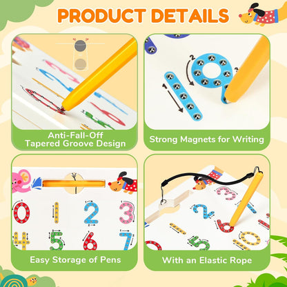 JoyCat Magnetic Animal Letter Tracing Board, Double-Sided ABC Magnets for Toddlers, Uppercase & Lowercase Letter Writing Practice - Preschool Learning Toys, Road Trip Car Activities for Kids Ages 3-5