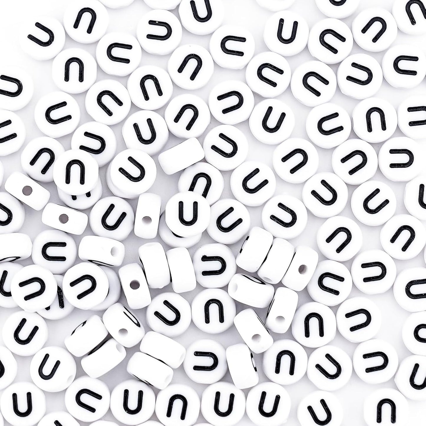 300Pcs Vowel Letter Pony Beads for Charms Bracelets Making 4X7mm Individual Round White Alphabet Beads U