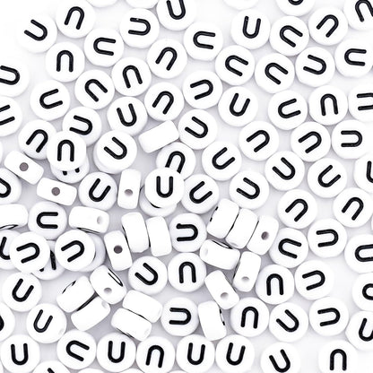 300Pcs Vowel Letter Pony Beads for Charms Bracelets Making 4X7mm Individual Round White Alphabet Beads U