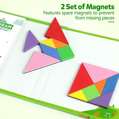 Helsort Travel Tangram Puzzle - Magnetic Puzzle Book for Road Trips, STEM Jigsaw Game with 2 Tangram Sets, Patterns Solutions - Brain Teaser IQ Toy for Kids and Adults, Ideal Educational Gift (368)