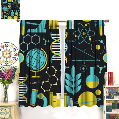 Science Physics Window Curtains, Abstract Math Chemistry Curtain Scientist Graffiti Print Window Treatments for Kids Teens Bedroom Living Room Kitchen Set 2 Panels,42x63 Inches