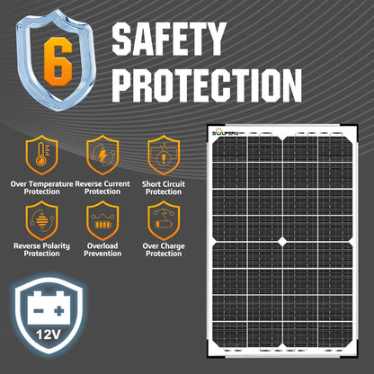SOLPERK Solar Panel Kit 50W 12V, Waterproof Solar Battery Trickle Charger Maintainer + Waterproof Controller + Adjustable Mount Bracket for Boat Car RV Motorcycle(Without Mounting Bracket)