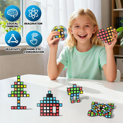 Magnetic Fidget Spinner Mini-38 Blocks, Glow Magnet Cube & Transformable Fidget Spinner & Infinity Cube & 3x3x3 Cube-4 in 1 Toy, STEM Building Tiles Stress Relief Sensory Gift for Kid Boy Girl Adult